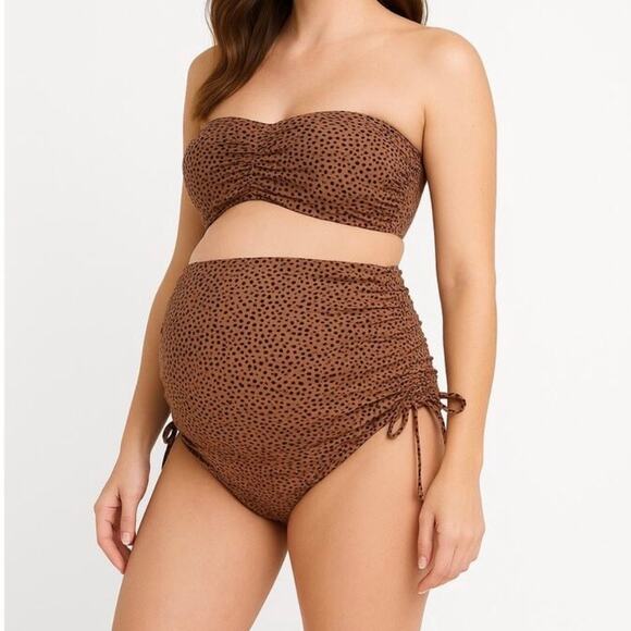 A Pea In The Pod Maternity Women's Cheetah Convertible 2pc Bikini Small Brown - Picture 1 of 16